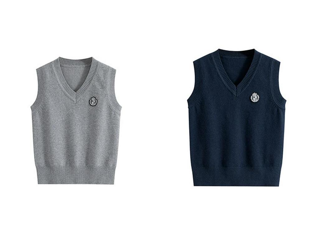 Kids' 2025 Autumn School Uniform V-neck Knitted Vest - Academy Style for Boys and Girls