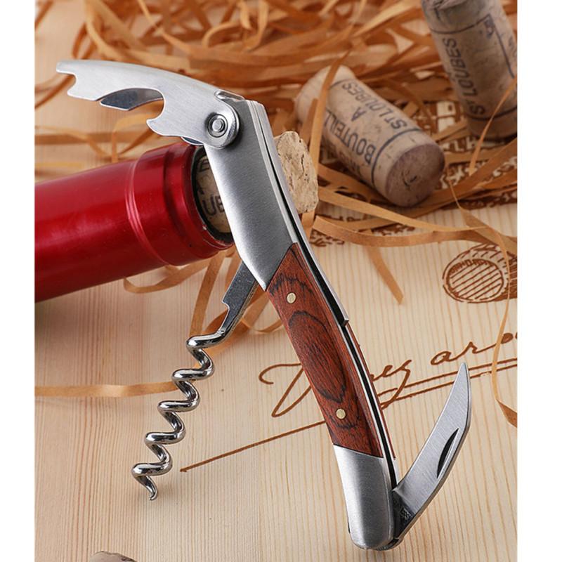 Red Wine Corkscrew With Wooden Handle Multi-function Portable Stainless Steel Bottle Opener Wine