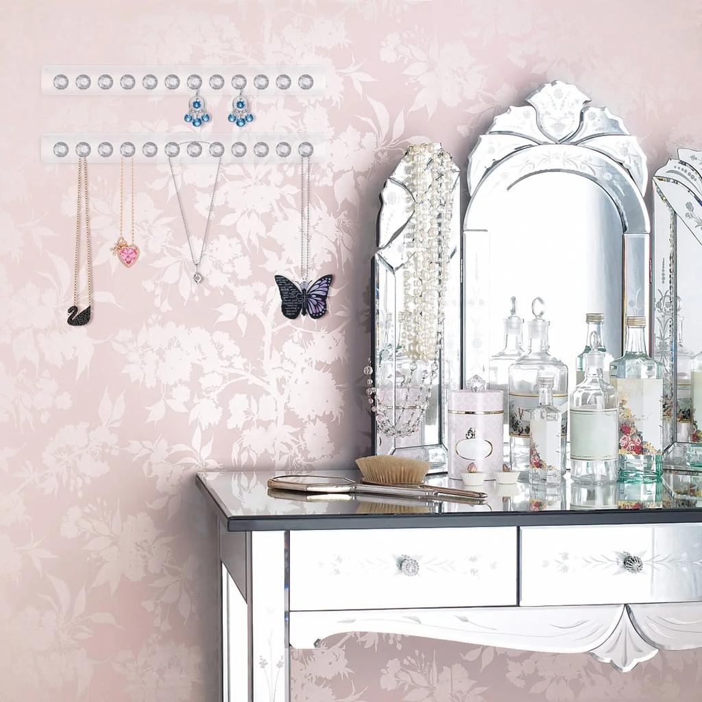 1Pcs Necklace Hanging Rack Acrylic Necklaces Holder Wall Mounted Jewelry Organizer Bracelets Chains Hanging Shelf