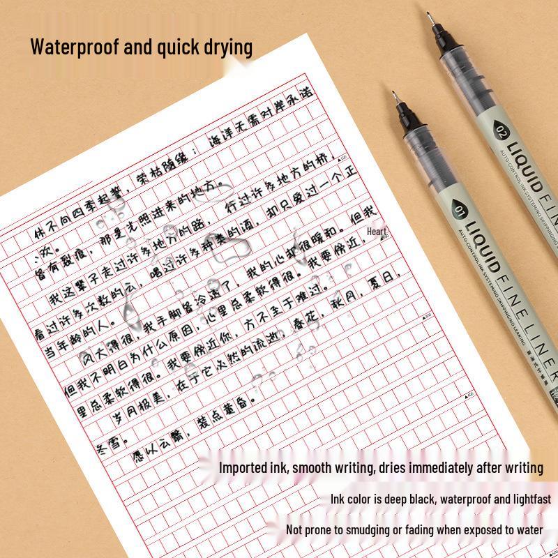 High-Capacity Black Waterproof Fine Liner Brush Pen for Students & Artists