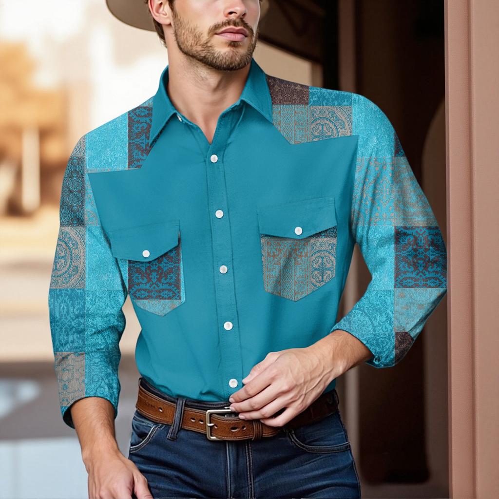 Men'S Fashionable Lapel And Shoulder Length Long Sleeved Casual Top