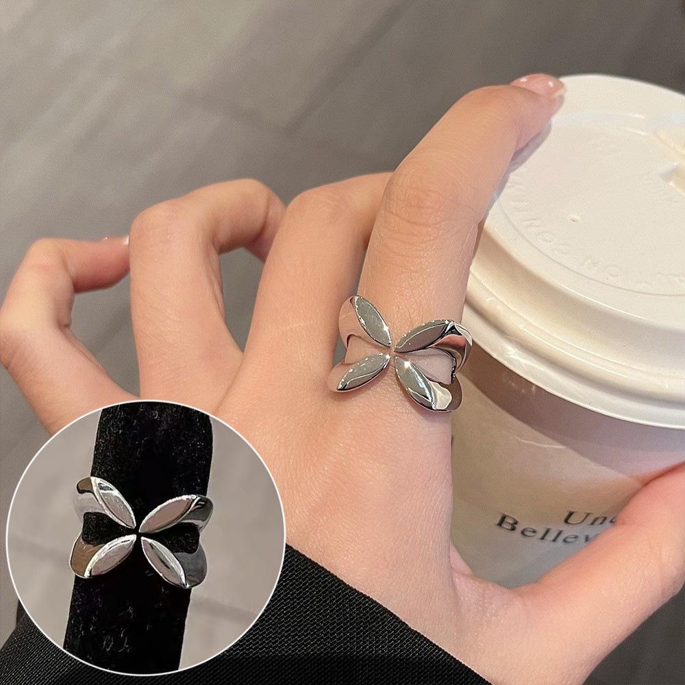 Korean 3D Heart Ring: Women's Retro Wide Band, Fashionable English Letter Open Finger Ring, Hip-Hop Style Index Finger Ring.