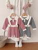 Infant & Toddler Cotton Dungaree + Top Set - Spring/Autumn Classic Stripe Two-Piece for Boys & Girls