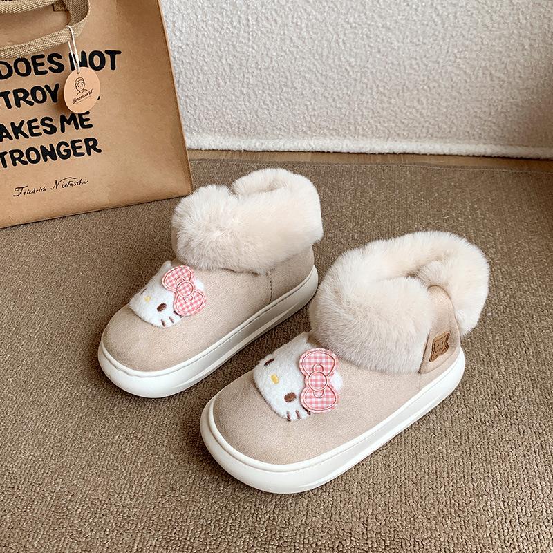 

Милые кошачьи хлопковые туфли 2025 новые осенне-зимние домашние нескользящие туфли для послеродового периода, на толстой подошве, утепленные хлопковые туфли женские 41