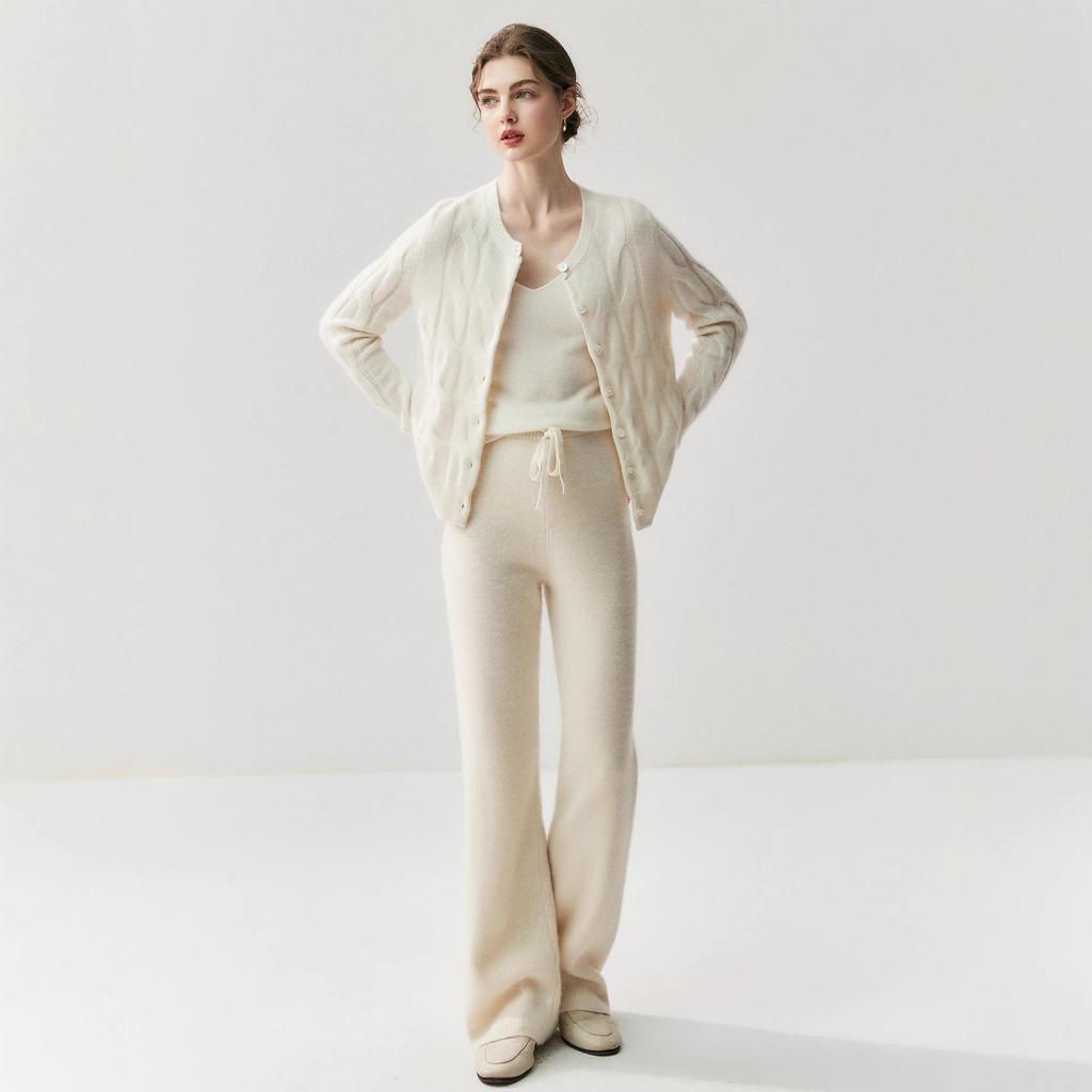 Women's High-Waist Cashmere Knitted Wide-Leg Pants for Autumn and Winter