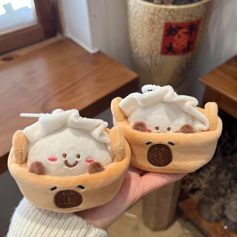 Süße Capybara Knödel Plüsch Schlüsselanhänger Capybara Stofftier Anhänger Kawaii Plüsch Geschenke für Freunde Bohnenauge Puppe Anhänger Taschendekor