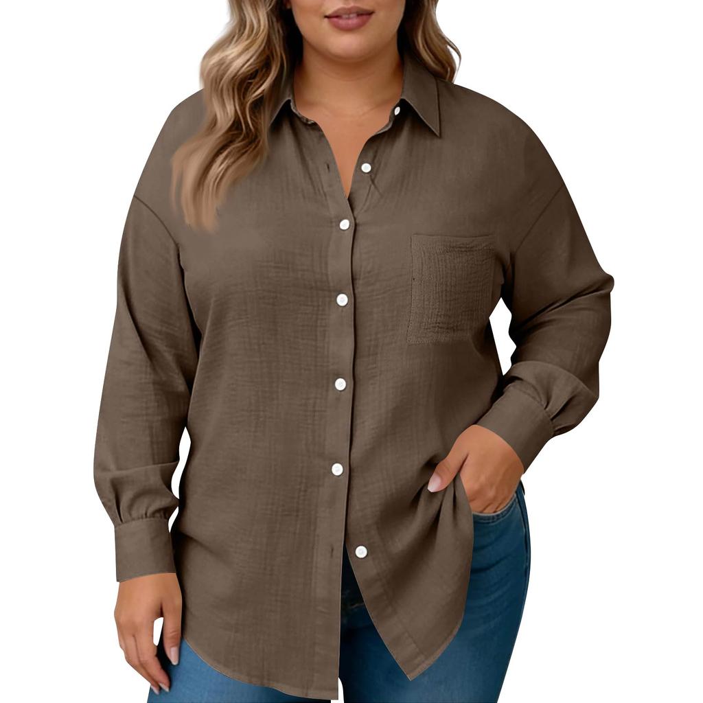 Damesmode Casual Kleur Knoopsluiting Lange Mouwen Shirt Top