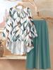 Abstract Polka Dot Short Sleeve Top and Wide Leg Pants Two Piece Set in Gray & Black