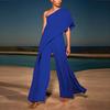 Women Ladies Solid Cold Shoulder Loose Playsuit Party Jumpsuit Long Trouser