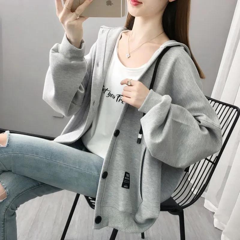 Korean Female Hooded Hoodie Sweatshirts Jacket Women Loose Solid Fashion Versatile Cardigan Sports Jackets Hoodie Top Coat