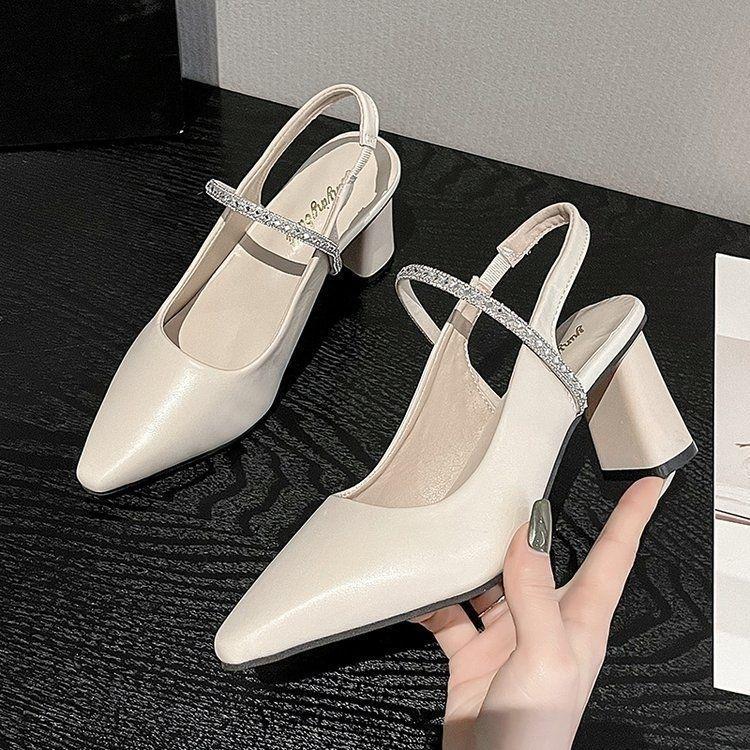 2025 summer fashion pointed head with thick fairy wind water diamond Mary Jane women's shoes new bag head high heel sandals women