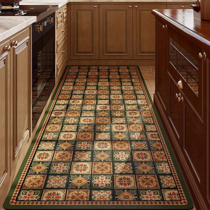 

ПВХ кухонный ковер водонепроницаемый кожаный напольный коврик большой нескользящий маслостойкий ковер коричневый ретро американский домашний декор ковер 50x80cm