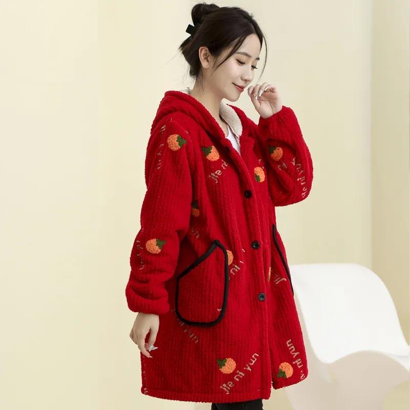 Coat Plush for Women Fleece Thickened Winter Double Layer Windbreaker Oversize Casual Hooded Jacket