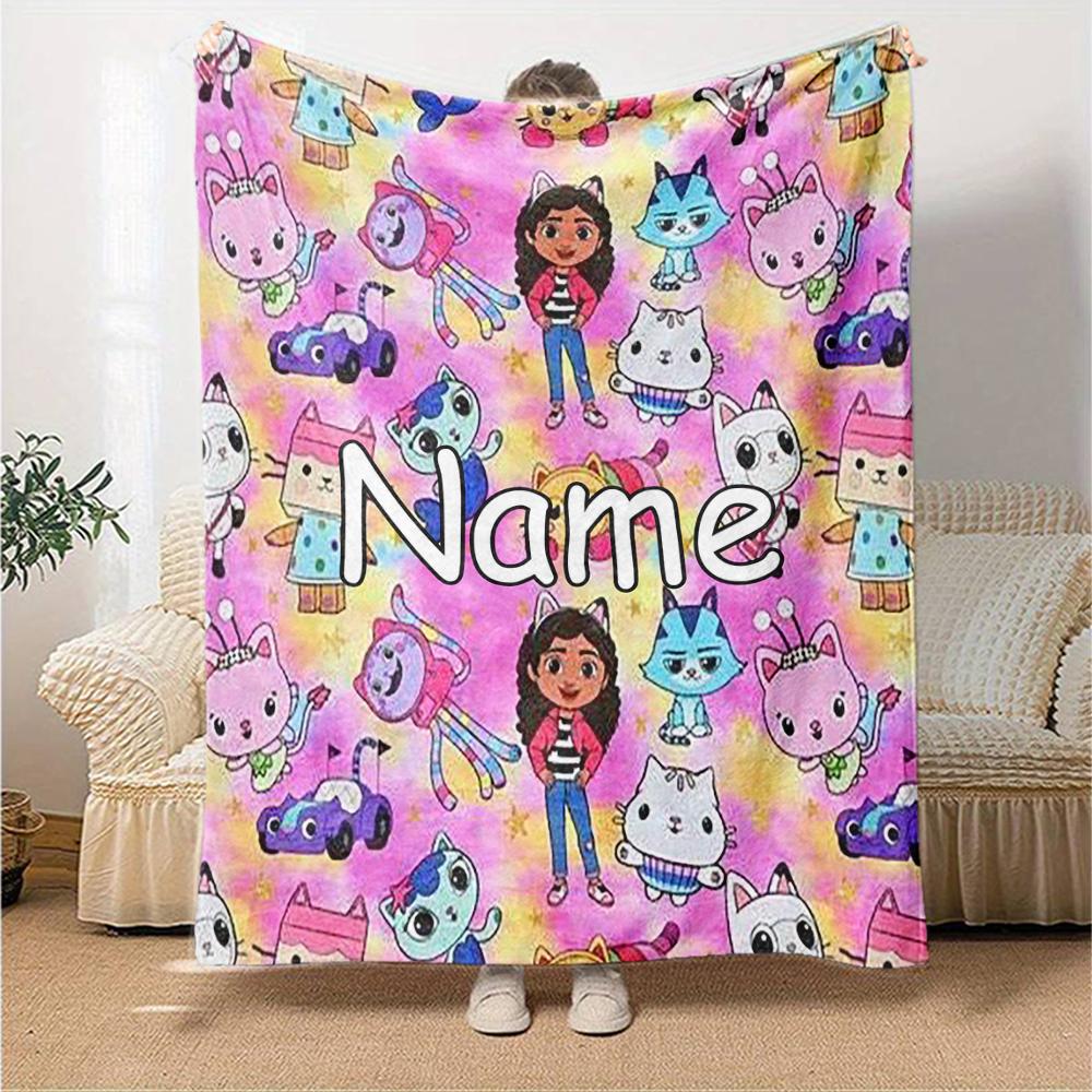 Custom Name Gabbys Dollhouse Theme Printed Blanket Perfect For Couch Bed Travel Outdoor Use Machine Washable Cozy Durable