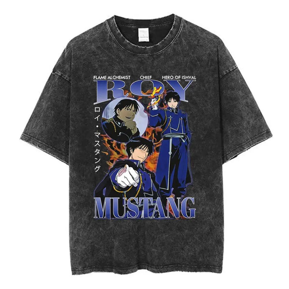 Magliette Lavate Anime Fullmetal Alchemist Edward Elric Alphonse Elric T-Shirt Uomo Donna Moda Casual Magliette Oversize Top