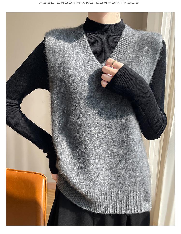 Women's Luxury Wool Cable Knit V-Neck Vest - Autumn/Winter Collection