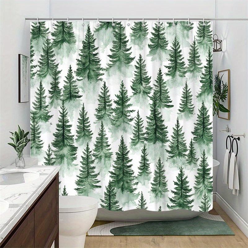 1Pc Conifer Watercolor Shower Curtain - Polyester Fabric, Machine Washable, Suitable For Bathroom Hotel Decoration