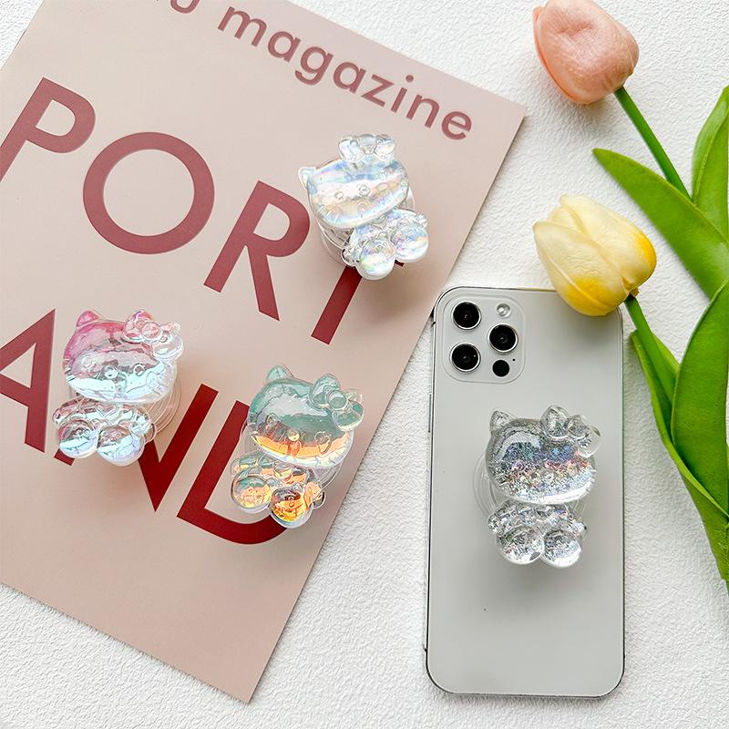 Cartoon Animation Transparent Bow Tie Kitten Laser Colorful Mobile Phone Case Airbag Bracket Girl Heart Wind Retractable