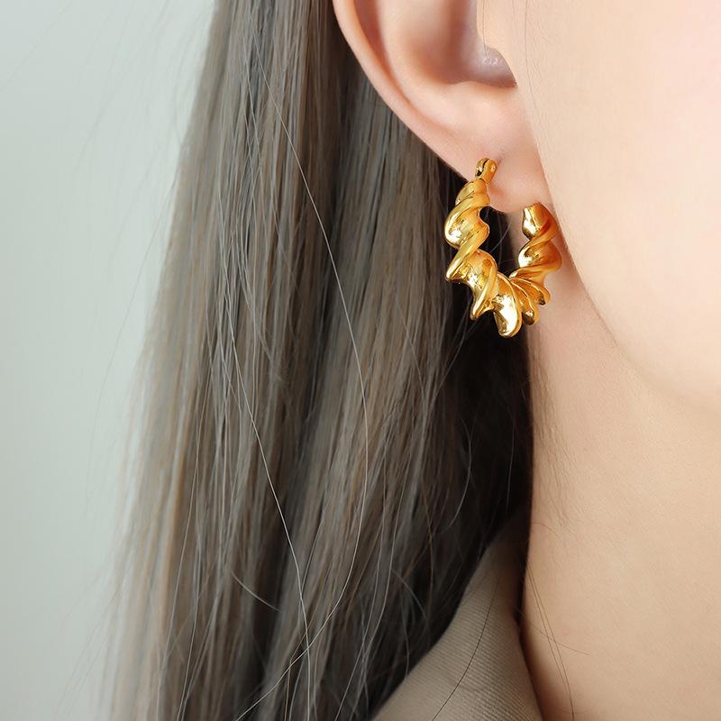 Gold-Plated Stainless Steel Geometric U-Shaped Knot Earrings