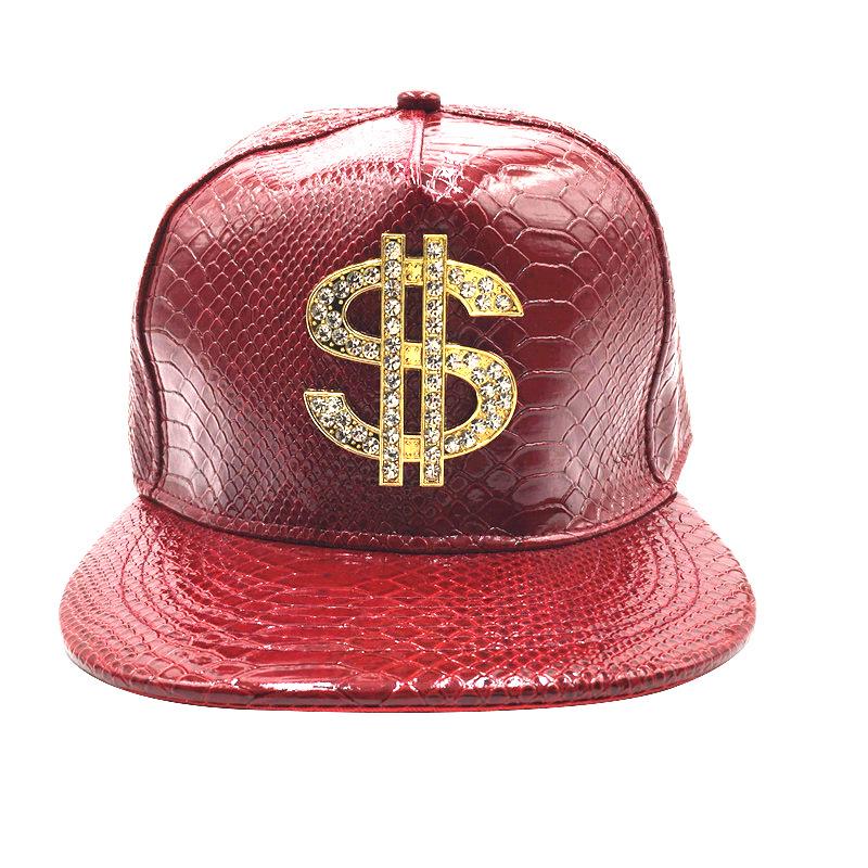 Crocodile Grain Hip Hop Baseball Cap with Rhinestone PU Leather Brim