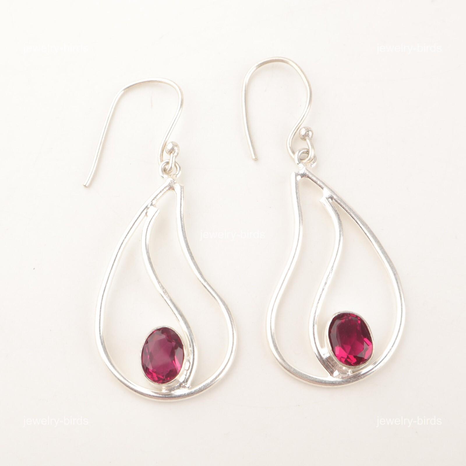 

Pink Rubellite Gemstone Hook Drop Dangle Artisan Earrings 925 Sterling Silver EE-139-7