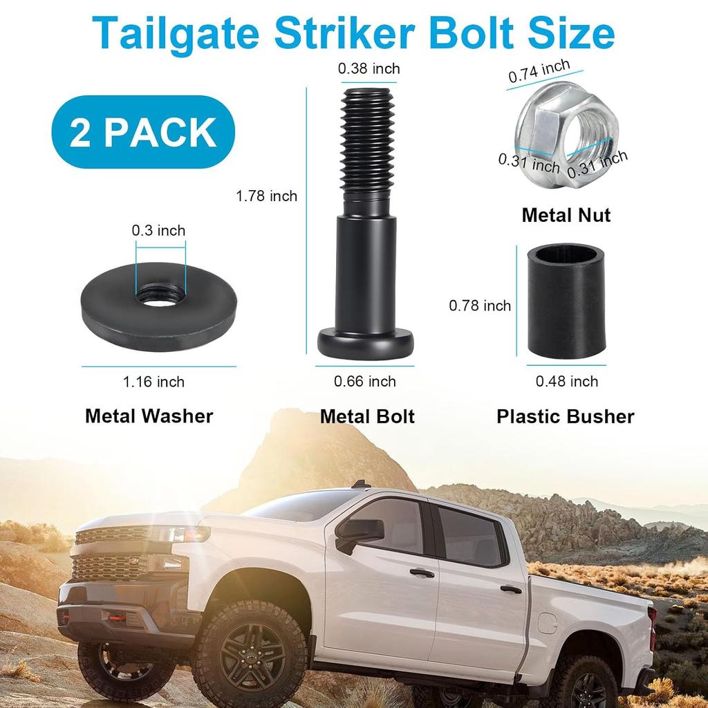 38427 Chevy Silverado Tailgate Striker Bolt, 2 Pack | Compatible with Chevy Avalanche Silverado 1500 2500 3500, Compatible with GMC Sierra, Cadillac,