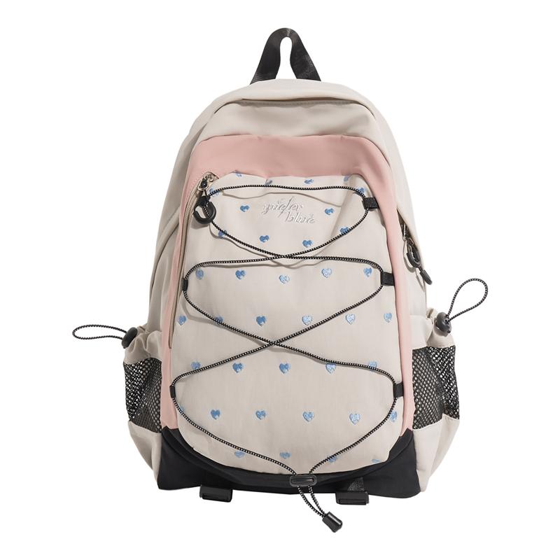 Contrast Large Capacity Backpack Dot Printed Student Schoolbag Small бежевый
