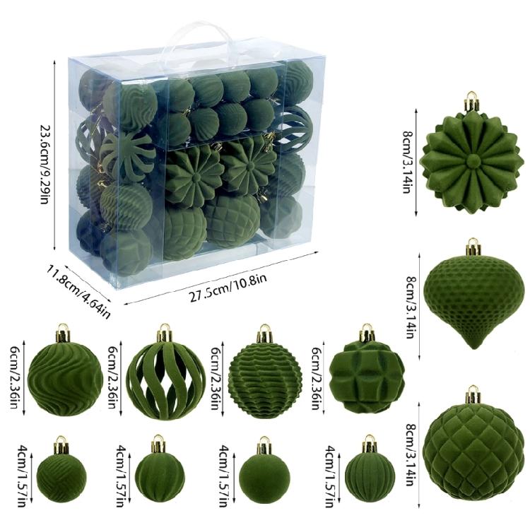 48Pcs Shatterproof Christmas Baubles Velvety Ball Hanging Ornament Christmas Tree Decoration For Wreath Mantels Window