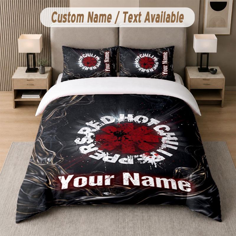Custom Bedding Set Red Hot Chili Peppers Pattern, Print Name Text 1 Duvet Cover plus 2 Pillowcases Home Textile