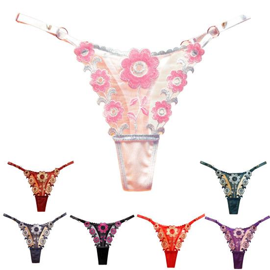 Perizoma da Donna Lavorazione a Maglia Trasparente Applicazione Asciugatura Rapida Vita Bassa Regolabile Rete Ricamo Floreale Mutandine da Donna per Luna di Miele