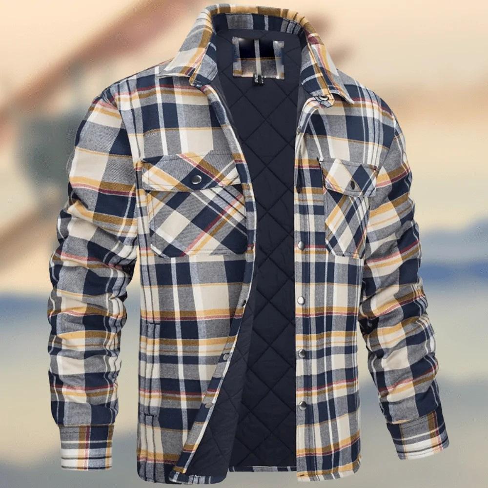 Mens Flannel Shirts Long Sleeve Quilted Lined Jackets Comfortable Button Down Plaid Flannel Jacket Heavyweight Warm Winter Outdoor Casual Coat for Men
