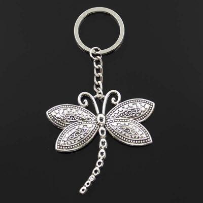 Fashion Dragonfly 60x58mm Pendant 30mm Key Ring Metal Chain Silver Color Men Car Gift Souvenirs Keychain