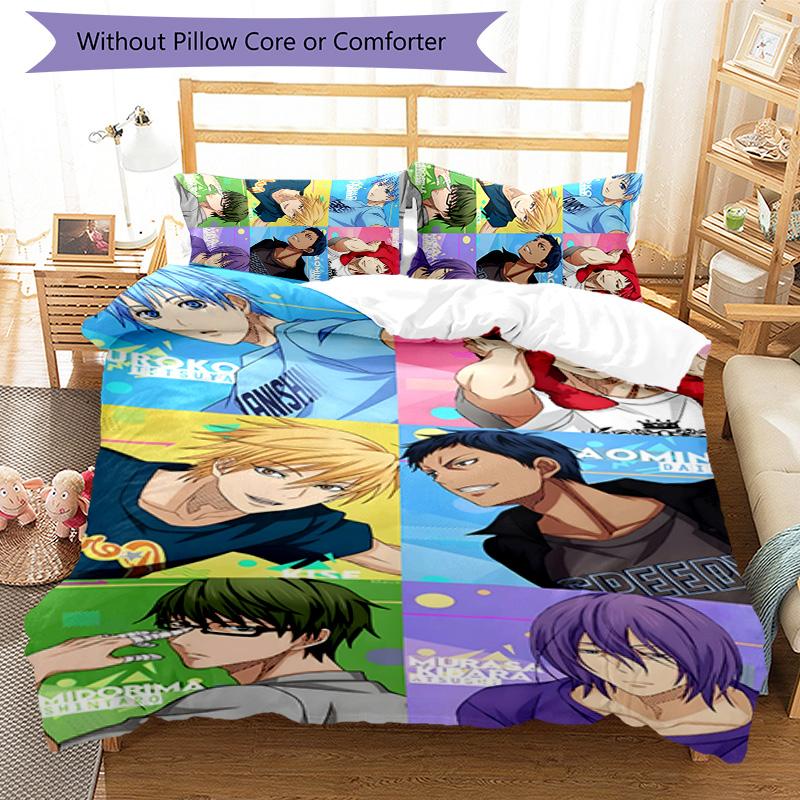 3pcs Kuroko's Basketball Design Cover Set - HD Printed Bedding with 1 Cover and 2 Pillowcases - Perfect for Home and Dorm Decor