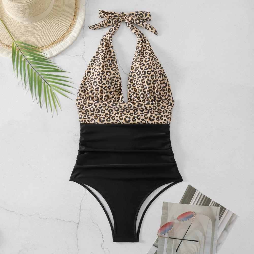 

Купальник женский цельный халтер сексуальный консервативный прикрывающий живот купальник бикини с перекрестными линиями XXL