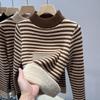 Sweater for Women Autumn Winter Thickened Warm Knitted Stripes Stretchy Long Sleeve Tops