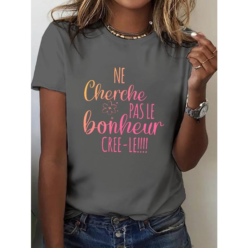 Casual Short-Sleeve Crew Neck T-Shirt with Humorous Print, Perfect for Women'S Spring And Summer Wear