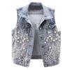 Frühling und Sommer Schwerlast Blumen Denim Weste Damen Kurz Zerrissene Weste Weste Weste Top