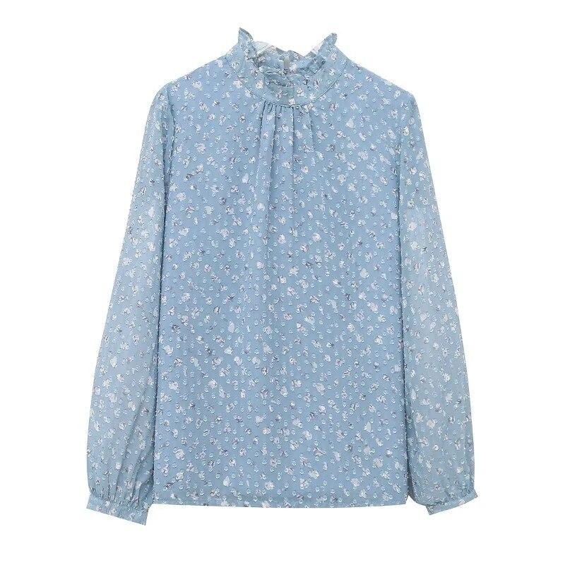 Podzim 2023 francouzský styl elegantní šifonová košile dámské topy móda potisk halenka s dlouhým rukávem kancelářská dáma volné oblečení 28342