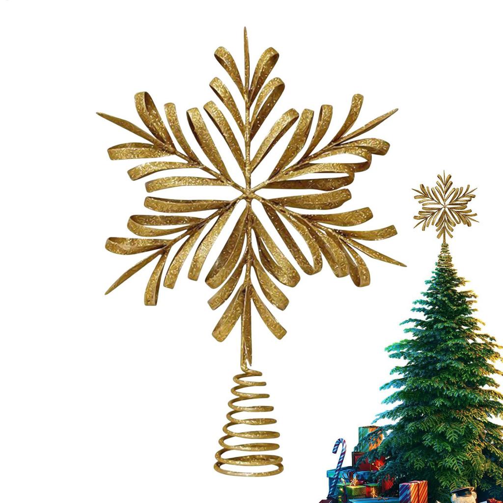 1pc Christmas Tree Topper 3D Snowflake Christmas Tree Star Topper Metal Ornaments Display For Indoor Outdoor Living Room Decor