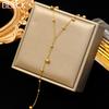 EILIECK 316L Stainless Steel Gold Color Beads Long Pendant Necklace For Women Fashion Choker Clavicle Chain Jewelry Gift Wedding