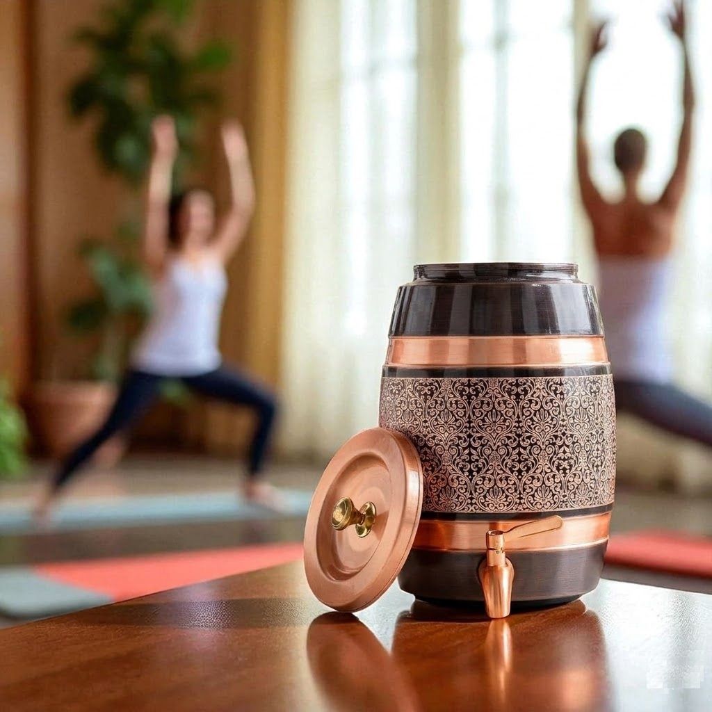 Pure Copper Water Pot with Tap, 5 Liters for Home, Kitchen, Restaurant & Gifting