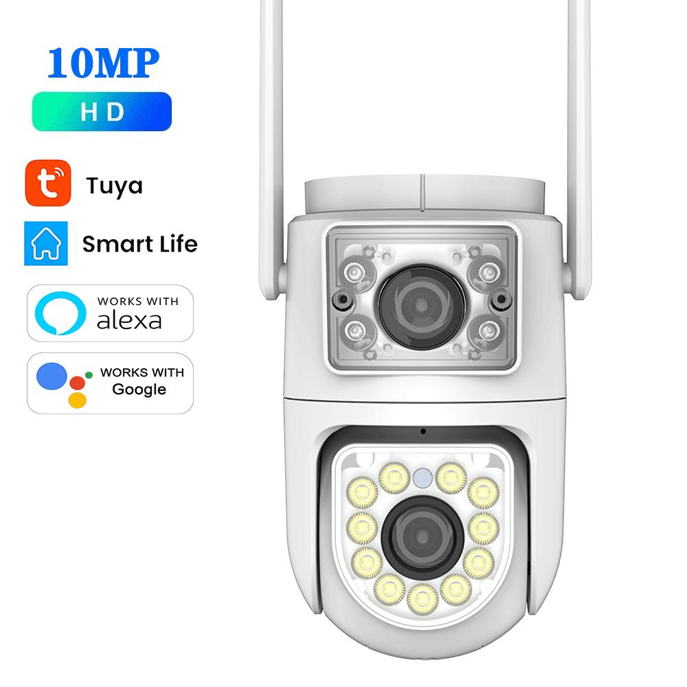 10MP Dual-Lens Wifi Camera Tuya PTZ Outdoor 4K Dual Screen Security Protection IP Cameras Color Night Vision Video Surveillance