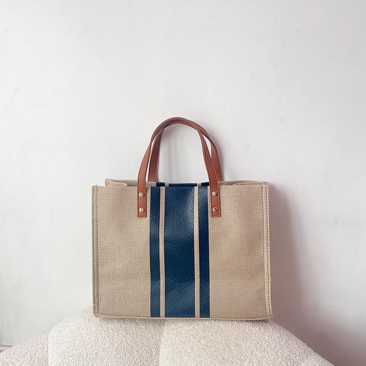 

Korean version of women s handbag business commuter women s bag striped large capacity square canvas large bag women