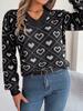 Women's Love Heart Pullover Sweaters Long Sleeve V Neck  Knitted Jumper