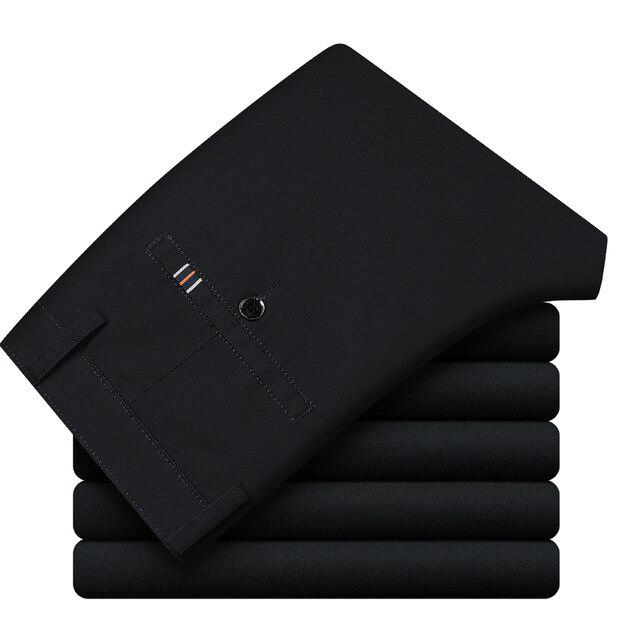 

Мужские повседневные деловые брюки в классическом стиле, эластичные брендовые брюки стандартного кроя, серые, темно-синие, хаки, черные 38 чёрный