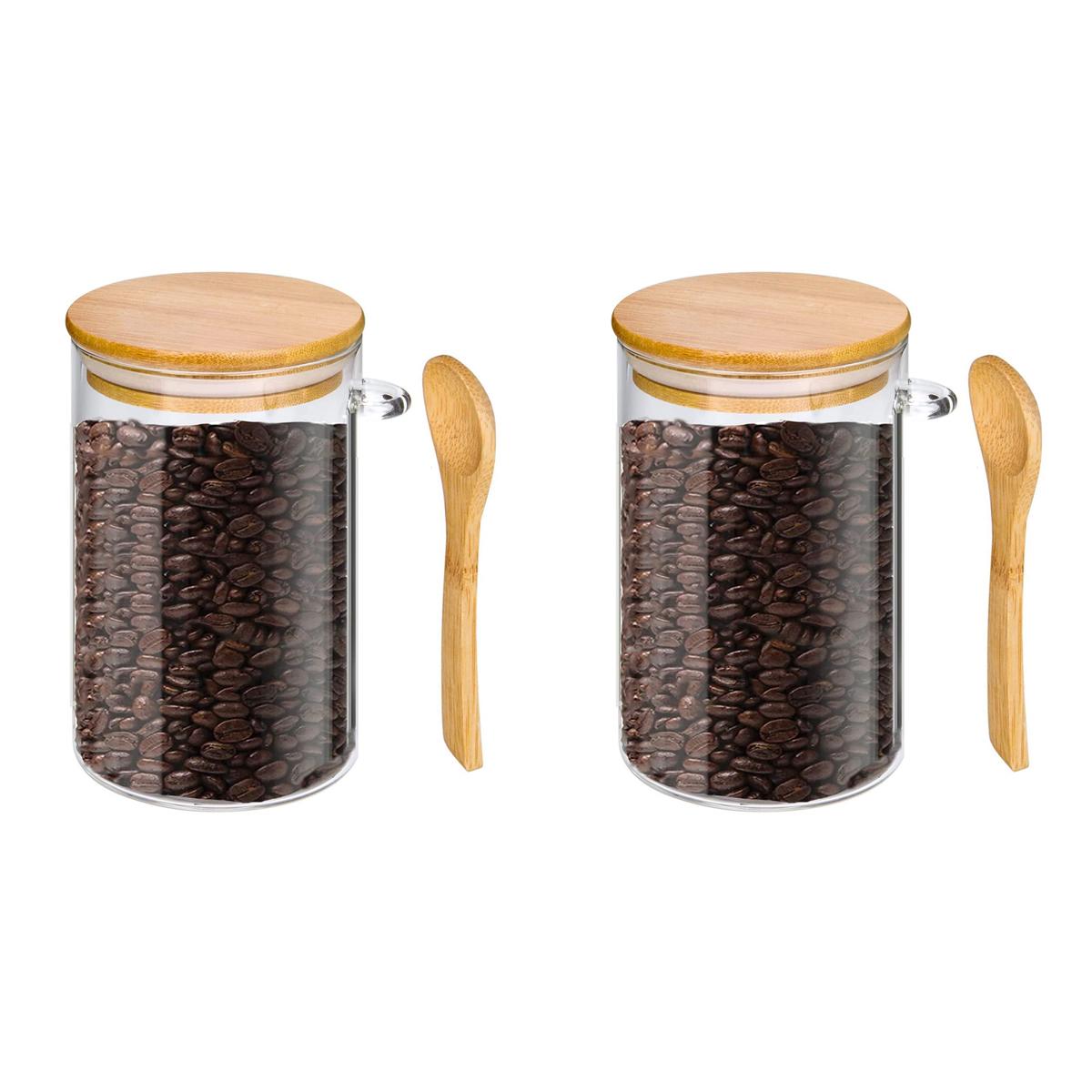 

Стеклянные контейнеры для банок с деревянной крышкой и герметичной ложкой, контейнер для еды для кухни, органайзер для кофе, конфет, чайных зерен, зерен, специй CN
