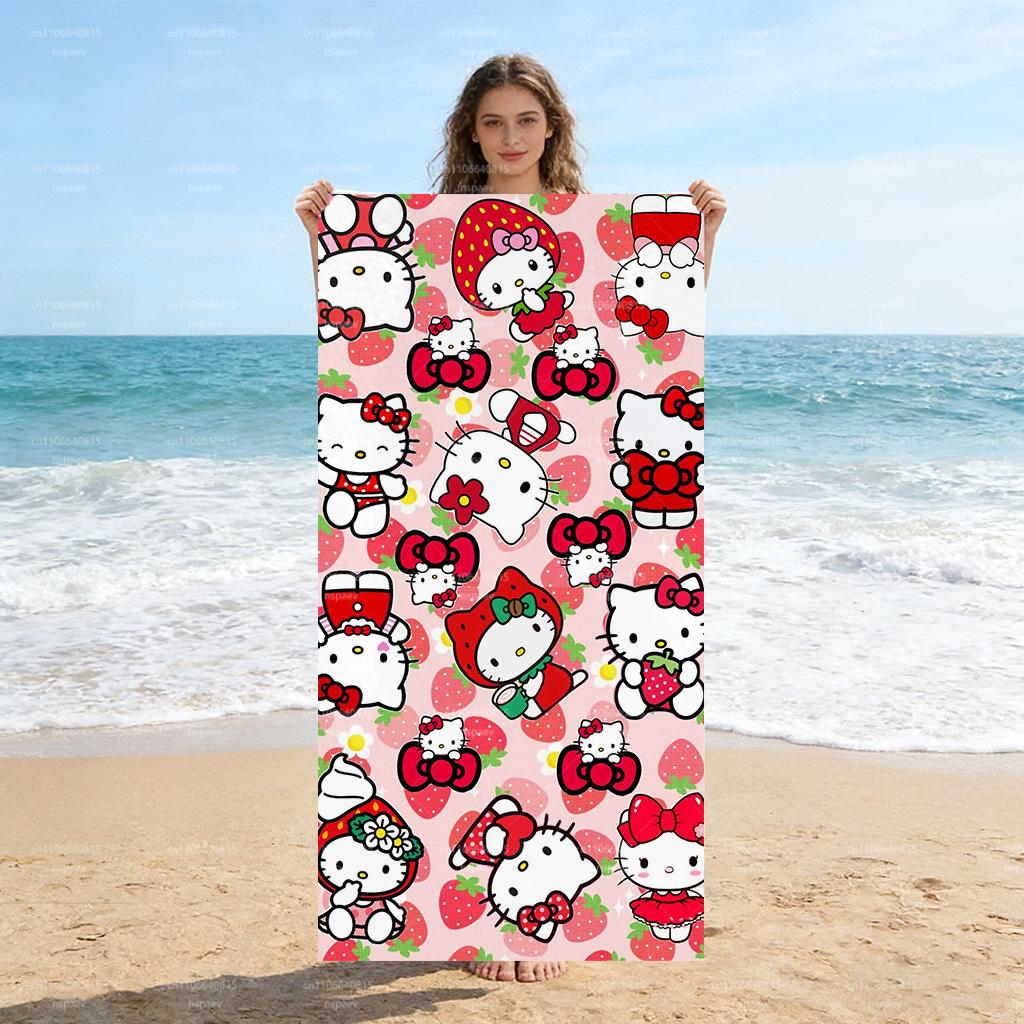 

1pc Hello Kitty Strawberry Print Beach Towel, Soft Microfiber Quick Dry Towel for Pool, Beach & Bathroom, Sanrio Fan Gift W40*H60(CM)
