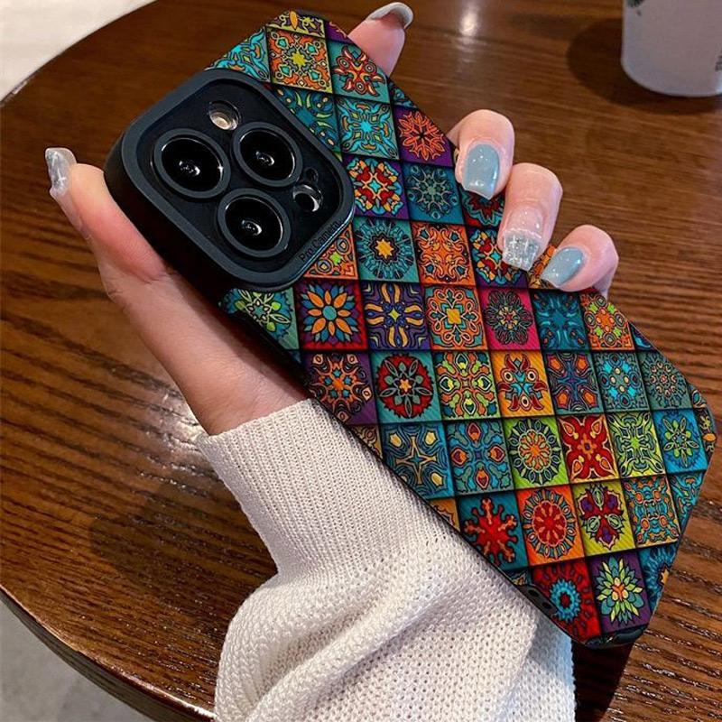 

Вертикальный зернистый кожаный чехол с цветочным принтом, узорчатый мягкий силиконовый чехол с полной защитой объектива камеры для iPhone Samsung iPhone 15 Pro Max