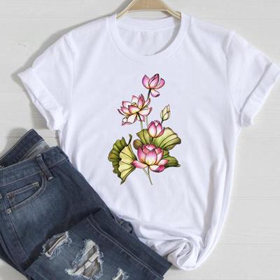 (Asiatische Größe) Damen T-Shirt mit Blumenmuster, lässig, kurzärmelig, Grafik-T-Shirt, Top, 90er-Jahre-Trend