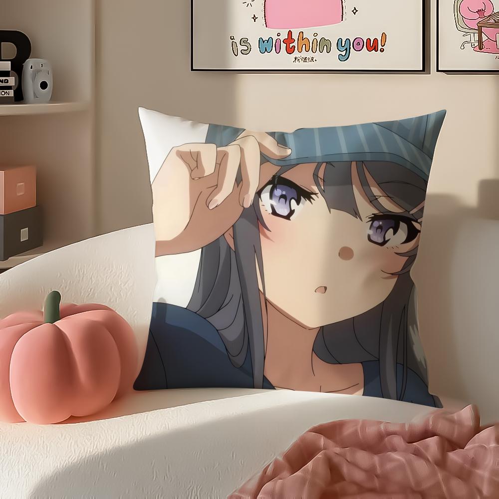 Anime melancholic MMai SSakurajima Sexy Cushion Cover Pillowcase Short Plush Invisible zipper Room Sofa Cushion Cover
